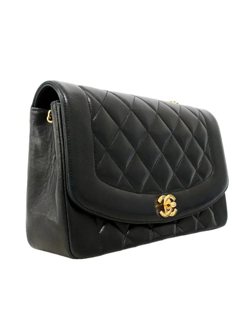 Chanel Shoulder Bag Diana Lambskin Black Gold